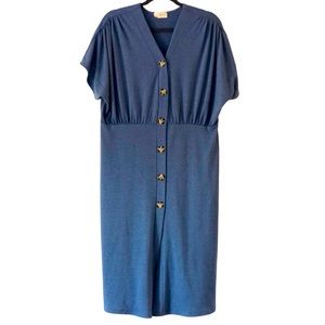 Liam & Co. Dolman Sleeve Button Front Blue Modest T-shirt Dress